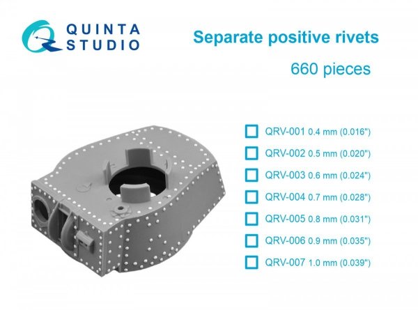 Quinta Studio QRV-004 Separate positive rivets, 0.7mm (0.028&quot;), 660 pcs