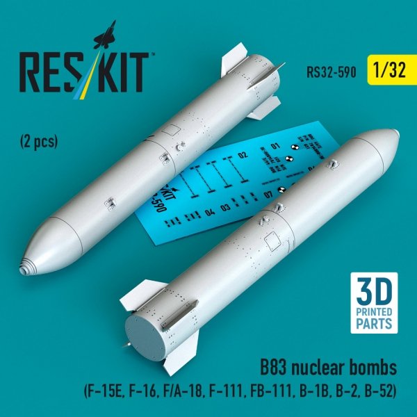 RESKIT RS32-0590 B83 nuclear bombs (2 pcs) (F-15E, F-16, F/A-18, F-111, FB-111, B-1B, B-2, B-52) (3D Printed) (1/32)