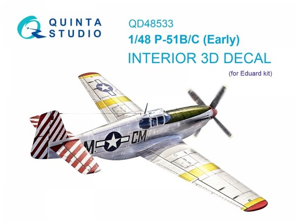 Quinta Studio QD48533 P-51B/C Mustang Early 3D-Printed &amp; coloured Interior on decal paper (Eduard) 1/48