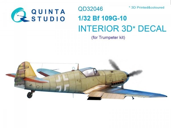 Quinta Studio QD32046 Bf 109G-10 3D-Printed &amp; coloured Interior on decal paper (for Trumpeter kit) 1/32