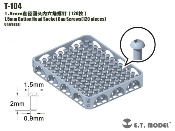 E.T. Model T-104 1.5mm Button Head Socket Cap Screws 120 pieces