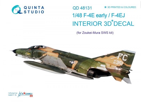 Quinta Studio QD48131 F-4E early/F-4EJ 3D-Printed &amp; coloured Interior on decal paper (for ZM SWS kit) 1/48
