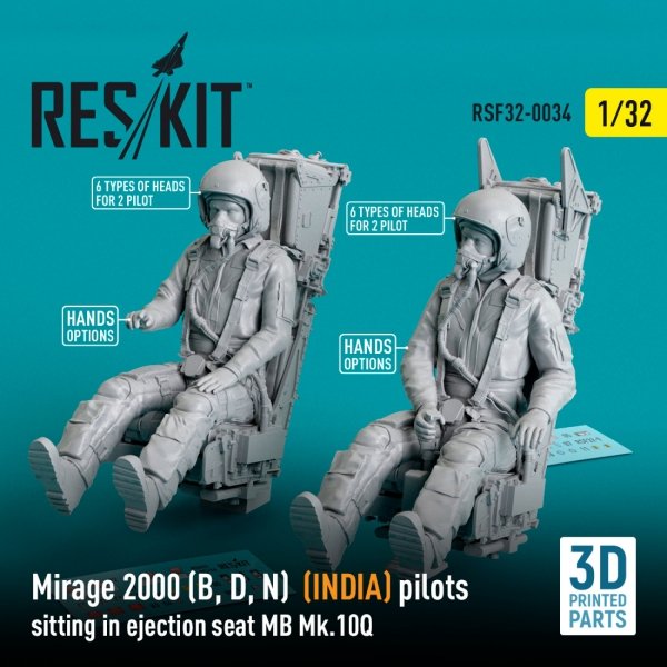 RESKIT RSF32-0034 Mirage 2000 (B, D, N) (INDIA) pilots sitting in ejection seat MB Mk.10Q (2 pcs) (3D Printed) 1/32