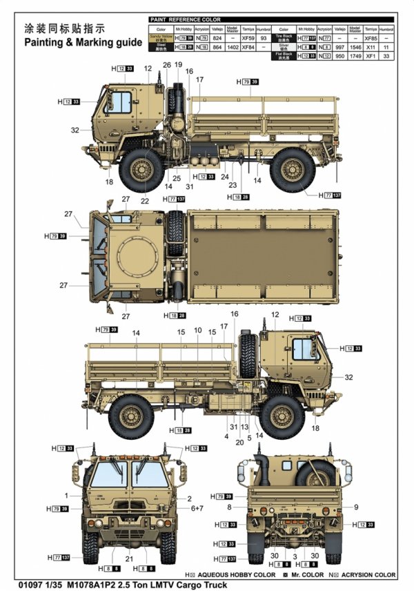 Trumpeter 01097 M1078A1P2 2.5 Ton LMTV Cargo Truck 1/35
