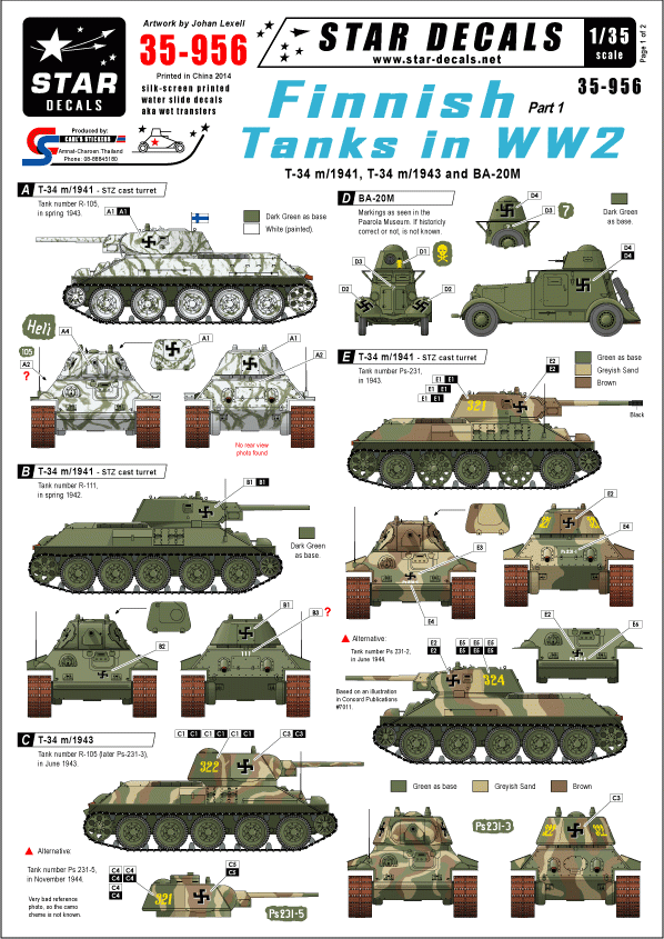 Star Decals 35-956 Finnish Tanks in WW2 #1 1/35