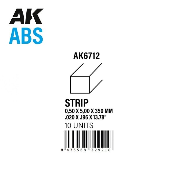 AK Interactive AK6712 STRIPS 0.50 X 5.00 X 350MM – ABS STRIP – 10 UNITS PER BAG