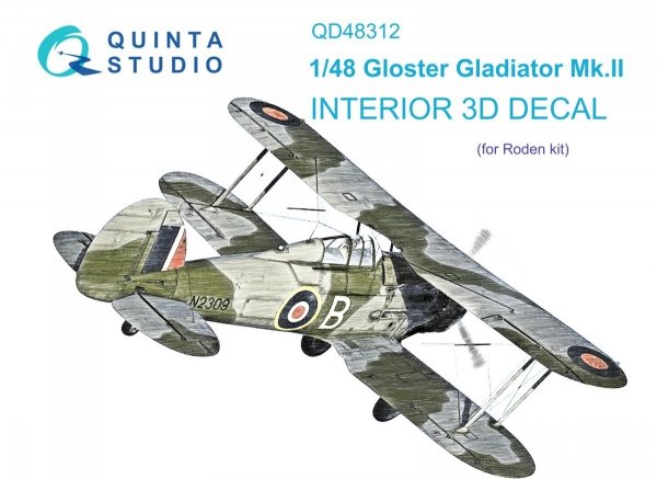 Quinta Studio QD48312 Gloster Gladiator MKII 3D-Printed &amp; coloured Interior on decal paper (Roden) 1/48
