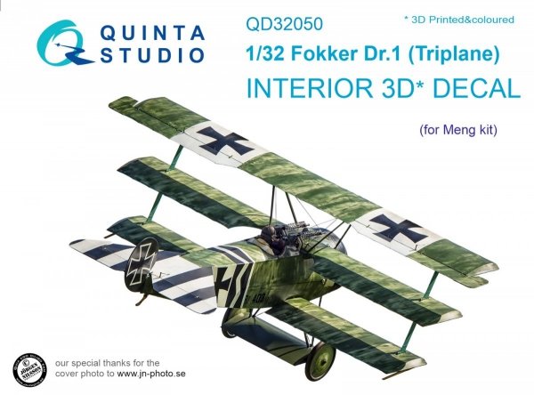 Quinta Studio QD32050 Fokker Dr.1 3D-Printed &amp; coloured Interior on decal paper (for Meng kit) 1/32