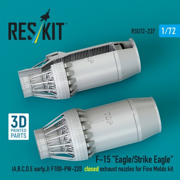 RESKIT RSU72-0237 F-15 "Eagle/Strike Eagle" (A,B,C,D,E early,J) F100-PW-220 closed exhaust nozzles for Fine Molds kit (3D Printed) 1/72