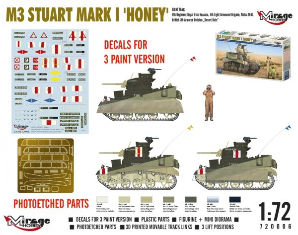 Mirage Hobby 720006 M3 Stuart Mk.I Honey Light Tank 1/72
