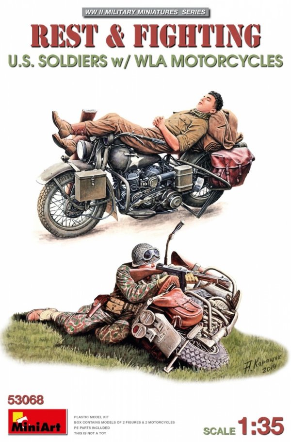 MiniArt 53068 REST &amp; FIGHTING. U.S. SOLDIERS w/WLA MOTORCYCLES 1/35