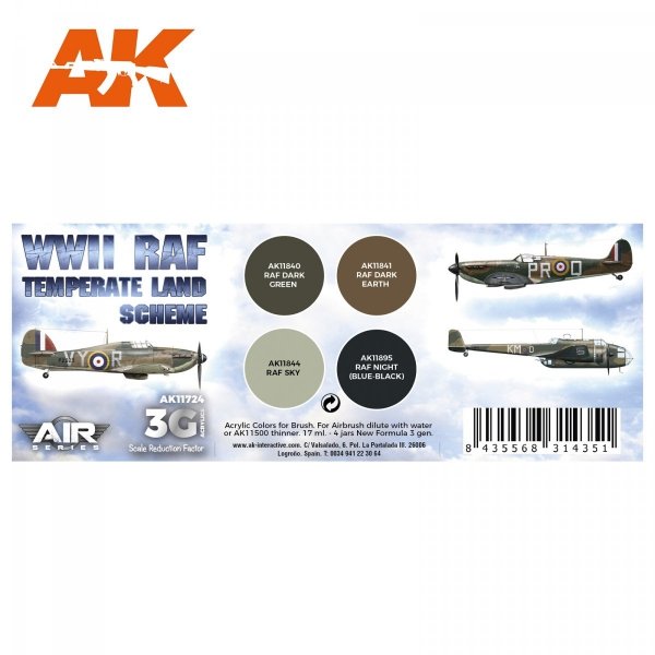 AK Interactive AK11724 WWII RAF TEMPERATE LAND SCHEME 4x17 ml