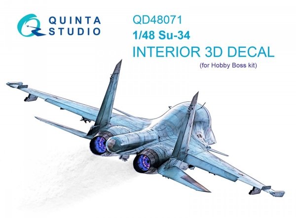 Quinta Studio QD48071 Su-34 3D-Printed &amp; coloured Interior on decal paper (HobbyBoss) 1/48
