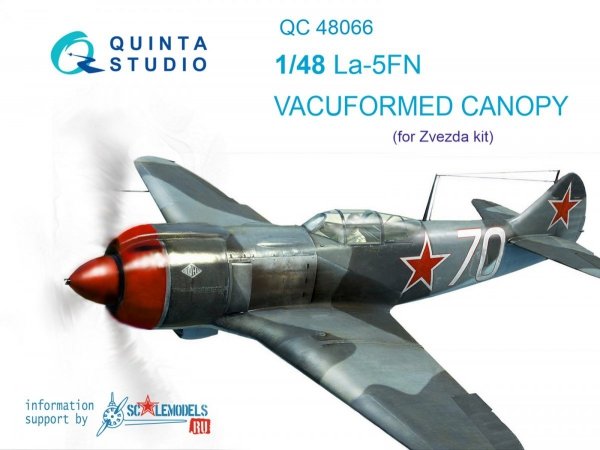 Quinta Studio QC48066 La-5FN vacuformed clear canopy, 1 pcs, (for Zvezda kit) 1/48