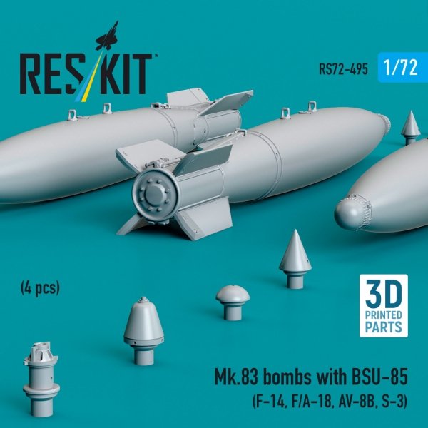 RESKIT RS72-0495 Mk.83 bombs with BSU-85 (4 pcs) (F-14, F/A-18, AV-8B, S-3) (3D printed) (1/72)