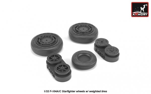 Armory Models AW32302 F-104A/C Starfighter wheels, w/ optional nose wheels, weighted 1/32