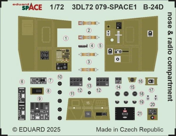 Eduard 3DL72079 B-24D nose &amp; radio compartment SPACE AIRFIX (3D Decals) 1/72
