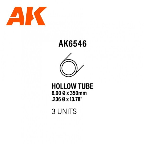 AK Interactive AK6546 HOLLOW TUBE 6.00 DIAMETER X 350MM – STYRENE HOLLOW TUBE – (3 UNITS)