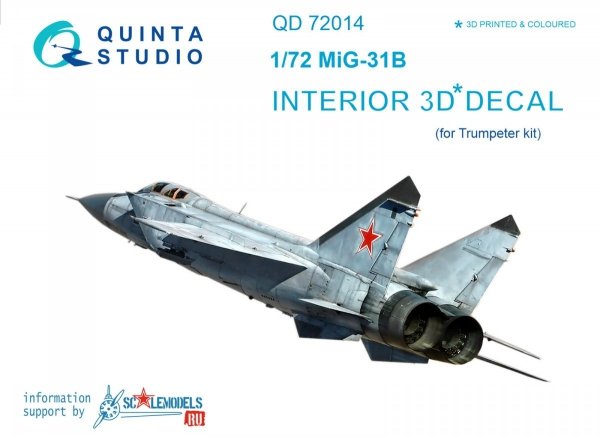 Quinta Studio QD72014 MiG-31B 3D-Printed &amp; coloured Interior on decal paper (for Trumpeter kit) 1/72