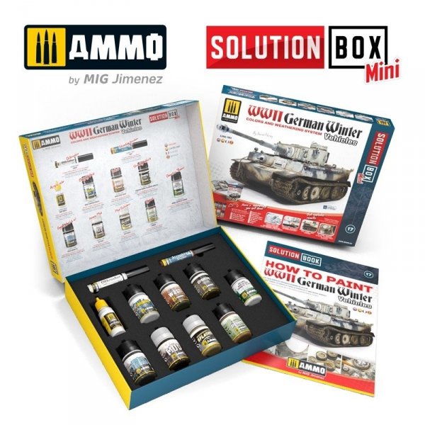 AMMO of Mig Jimenez 7901 Solution Box MINI - How to paint WWII German winter vehicles