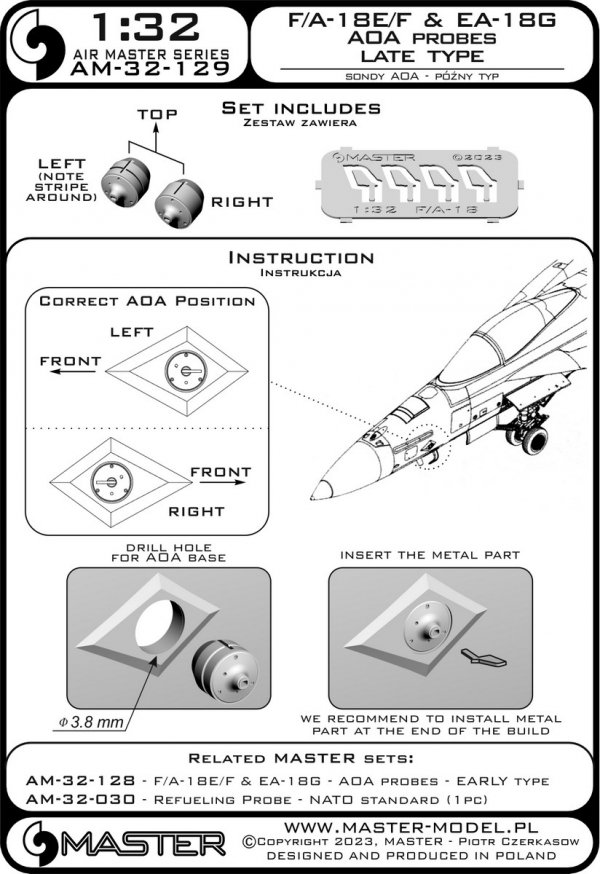Master AM-32-129 F/A-18E/F Super Hornet &amp; EA-18G Growler - sondy Angle Of Attack - typ PÓŹNY 1/32
