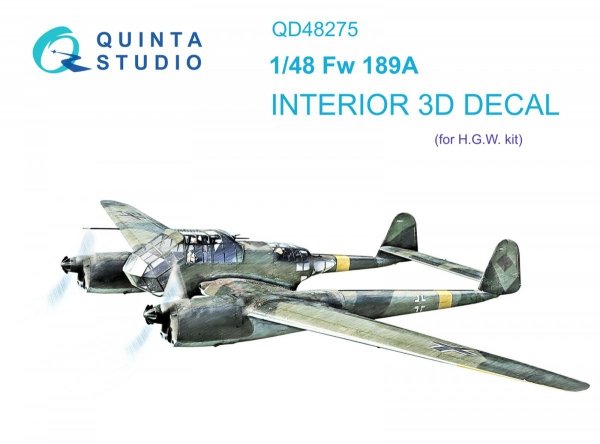 Quinta Studio QD48275 Fw 189A 3D-Printed &amp; coloured Interior on decal paper (GWH) 1/48