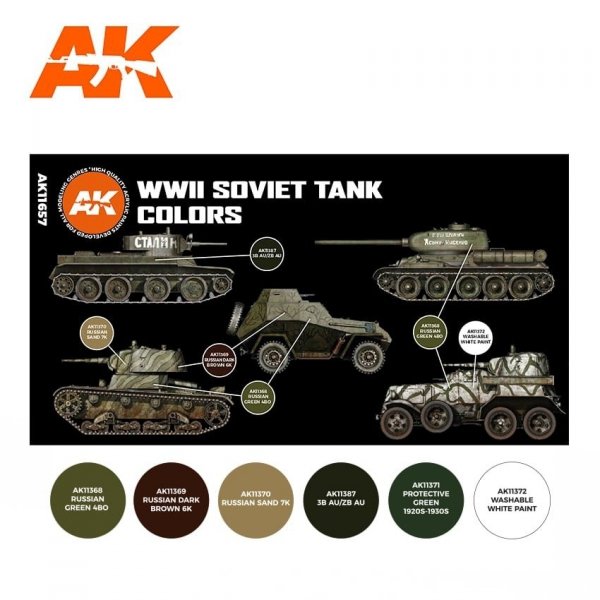AK Interactive AK11657 WWII SOVIET TANK COLORS 6x17 ml