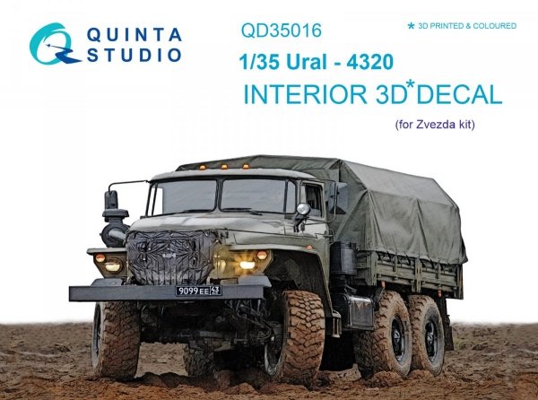 Quinta Studio QD35016 Ural-4320 3D-Printed &amp; coloured Interior on decal paper (for Zvezda kit) 1/35