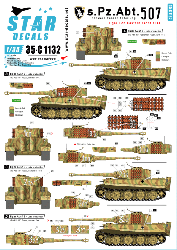 Star Decals 35-C1132 s.Pz.Abt. 507 Tiger I. 1/35