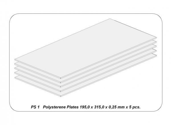 Aber PS-1 Płyty z białego polistyrenu 195 x 315 x 0,25 po 5 szt. / Polystyrene plates 195 x 315 x 0,25 mm x 5 pcs.