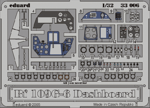 Eduard 33006 Bf 109G-6 dashboard HASEGAWA 1/32