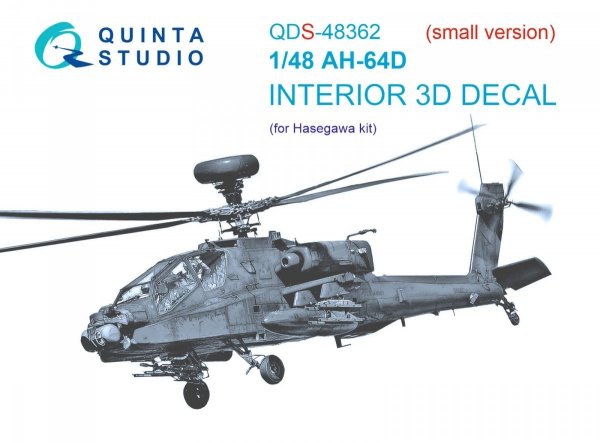 Quinta Studio QDS48362 AH-64D 3D-Printed &amp; coloured Interior on decal paper (Hasegawa) (Small version) 1/48