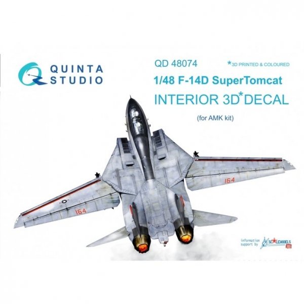 Quinta Studio QD48074 F-14D 3D-Printed &amp; coloured Interior on decal paper (for AMK kit) 1/48