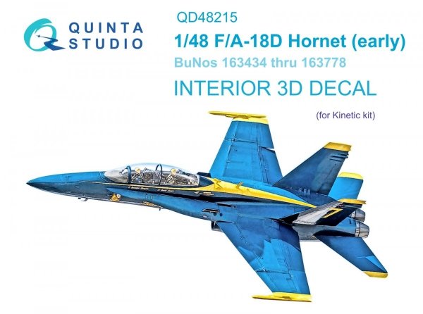Quinta Studio QD48215 F/A-18D Early 3D-Printed &amp; coloured Interior on decal paper (Kinetic) 1/48