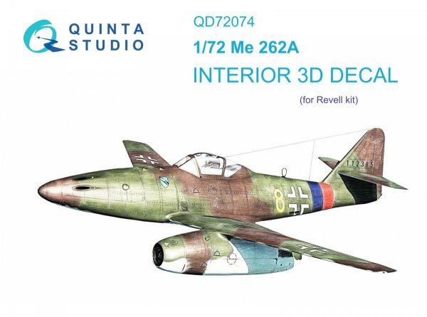 Quinta Studio QD72074 Me-262A 3D-Printed &amp; coloured Interior on decal paper (Revell) 1/72