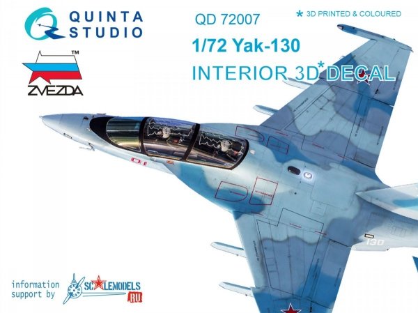 Quinta Studio QD72007 Yak-130 3D-Printed &amp; coloured Interior on decal paper (for Zvezda kit) 1/72