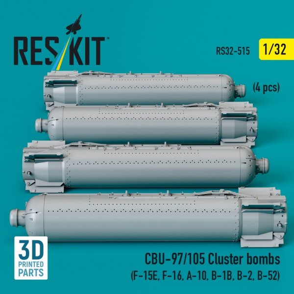RESKIT RS32-0515 CBU-97/105 cluster bombs (4 pcs) (3D Printed) 1/32