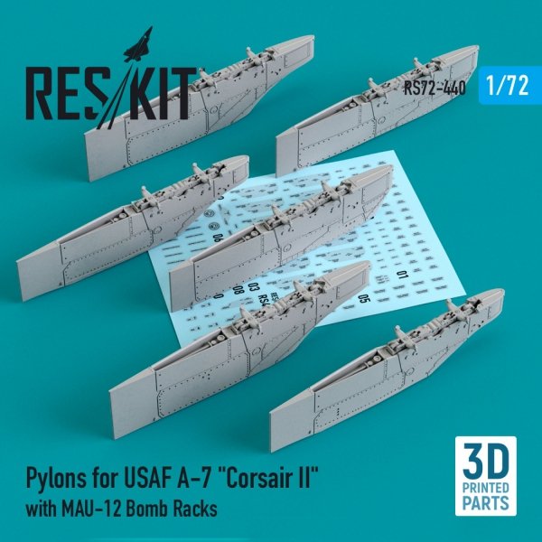 RESKIT RS72-0440 PYLONS FOR USAF A-7 &quot;CORSAIR II&quot; WITH MAU-12 BOMB RACKS (3D PRINTED) 1/72