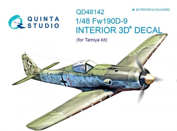 Quinta Studio QD48142 FW 190D-9 3D-Printed &amp; coloured Interior on decal paper (for Tamiya kit) 1/48