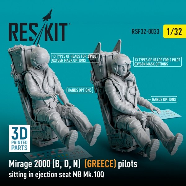 RESKIT RSF32-0033 Mirage 2000 (B, D, N) (GREECE) pilots sitting in ejection seat MB Mk.10Q (2 pcs) (3D Printed) 1/32