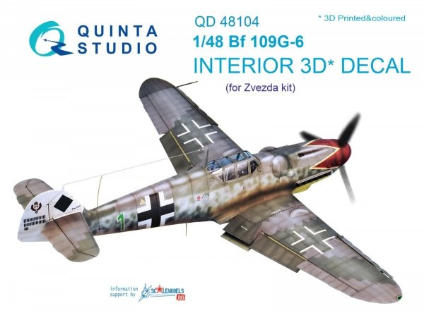 Quinta Studio QD48104 Bf 109G-6 3D-Printed &amp; coloured Interior on decal paper (for Zvezda kit) 1/48
