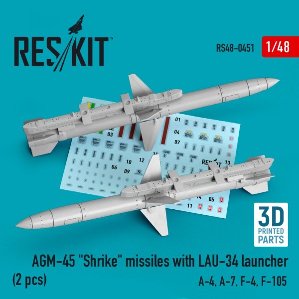 RESKIT RS48-0451 AGM-45 &quot;SHRIKE&quot; MISSILES WITH LAU-34 LAUNCHER (2 PCS) (3D PRINTED) 1/48