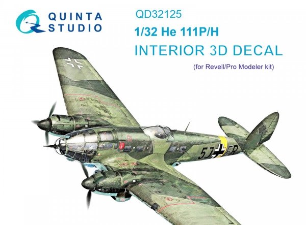 Quinta Studio QD32125 He 111 P/H 3D-Printed &amp; coloured Interior on decal paper (Revell/ProModeler) 1/32