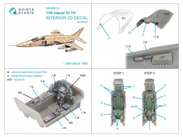 Quinta Studio QD48613 Jaguar Gr.1A 3D-Printed &amp; coloured Interior on decal paper (Airfix) 1/48