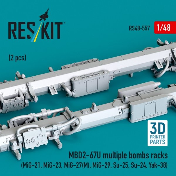 RESKIT RS48-0557 MBD2-67U multiple bombs racks (2 pcs) (MiG-21, MiG-23, MiG-27(М), MiG-29, Su-25, Su-24, Yak-38) (3D Printed) (1/48)