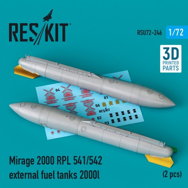 RESKIT RSU72-0246 MIRAGE 2000 RPL 541/542 EXTERNAL FUEL TANKS 2000LT (2 PCS) (3D PRINTED) 1/72