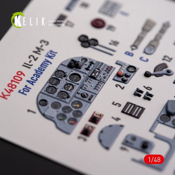 KELIK K48109 IL-2M3 - interior 3D decals for Academy/Accurate Miniatures kit 1/48