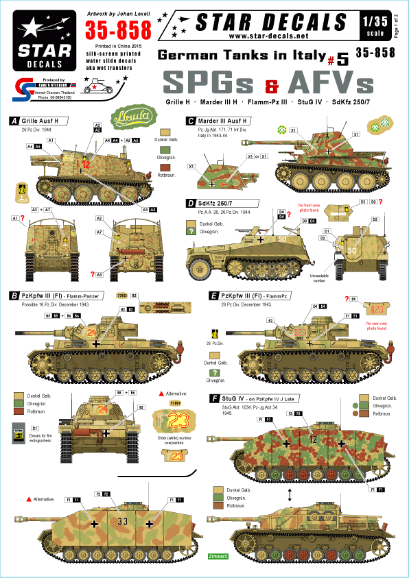 Star Decals 35-858 German Tanks in Italy 5 1/35