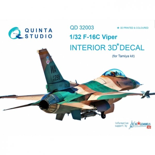 Quinta Studio QD32003 F-16C 3D-Printed &amp; coloured Interior on decal paper (for Tamiya kit) 1/32