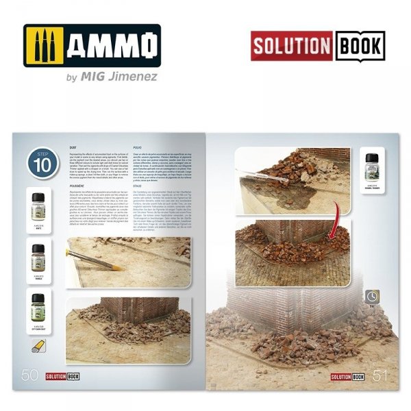 AMMO of Mig Jimenez 6510 How to Paint Brick Buildings. Colors &amp; Weathering System Solution Book (Multilingual)